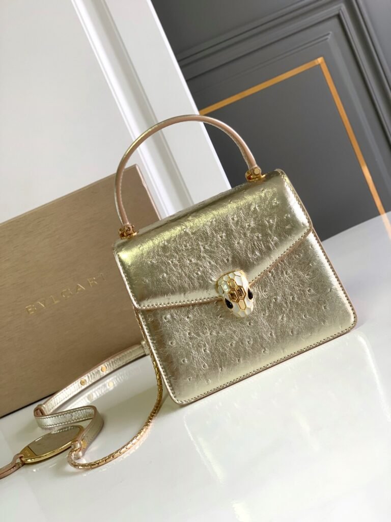 BVLGARI Serpenti Forever Shoulder Bag 3 Sizes Light Gold & Green Ostrich-Effect Calf Leather Crossbody – Image 11 BVLGARI Serpenti Forever Shoulder Bag 3 Sizes Light Gold & Green Ostrich-Effect Calf Leather Crossbody – Image 11