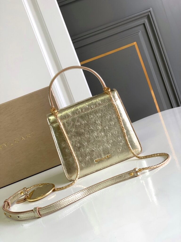 BVLGARI Serpenti Forever Shoulder Bag 3 Sizes Light Gold & Green Ostrich-Effect Calf Leather Crossbody – Image 12 BVLGARI Serpenti Forever Shoulder Bag 3 Sizes Light Gold & Green Ostrich-Effect Calf Leather Crossbody – Image 12