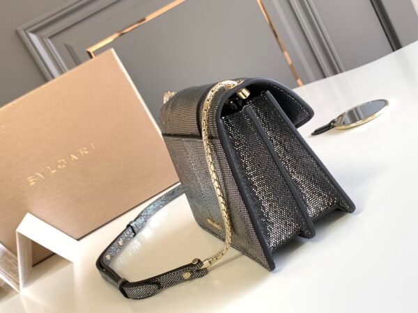 11 BVLGARI Serpenti Forever Luxury Shoulder Bag 19cm Metallic Karung Skin Crossbody Handbag with Iconic Snakehead Enamel Clasp