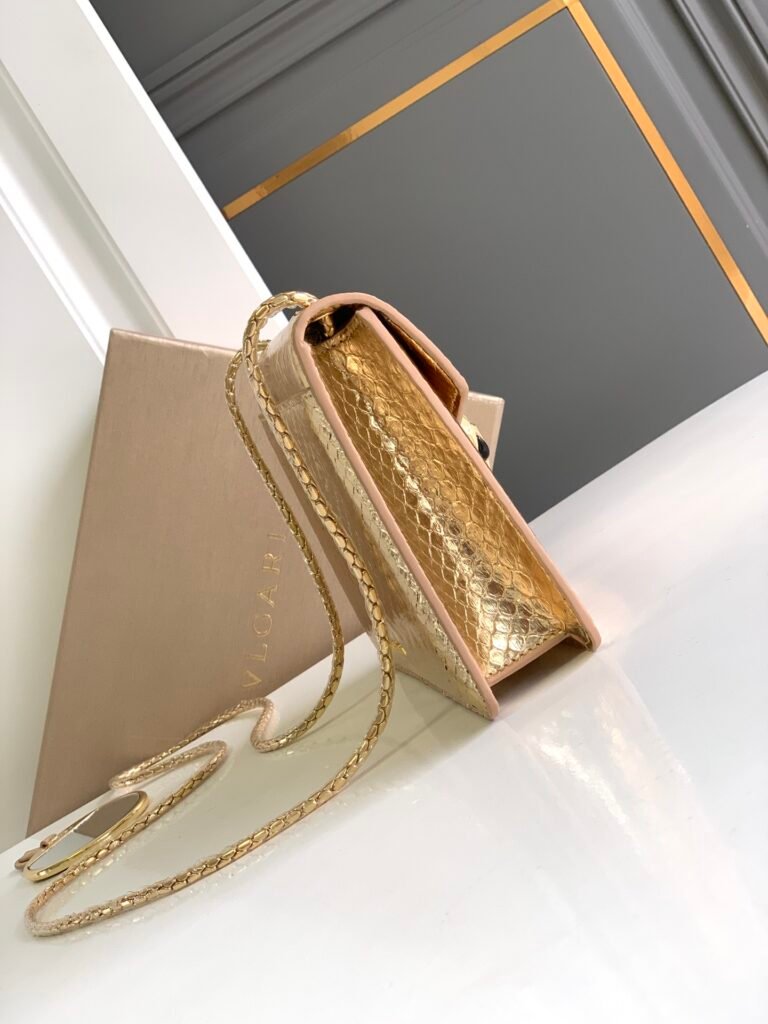 BVLGARI Serpenti Baia Shoulder Bag & Serpenti Forever Small Crossbody Metallic Gold Snakeskin – Image 9 BVLGARI Serpenti Baia Shoulder Bag & Serpenti Forever Small Crossbody Metallic Gold Snakeskin – Image 9