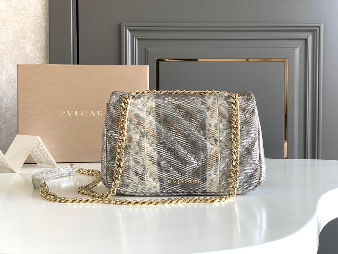BVLGARI Serpenti Cabochon Shoulder Bag 22.5cm Metallic Karung Watersnake Leather Crossbody Bag with Matelassé Quilted Pattern and Iconic Enamel Snakehead Clasp BVLGARI Serpenti Cabochon Shoulder Bag 22.5cm Metallic Karung Watersnake Leather Crossbody Bag with Matelassé Quilted Pattern and Iconic Enamel Snakehead Clasp