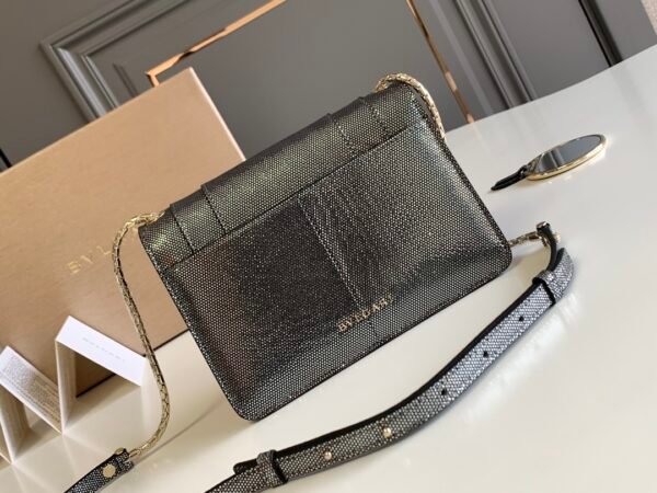 12 BVLGARI Serpenti Forever Luxury Shoulder Bag 19cm Metallic Karung Skin Crossbody Handbag with Iconic Snakehead Enamel Clasp