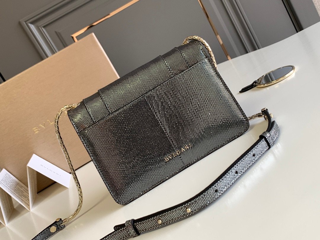 BVLGARI Serpenti Forever Luxury Shoulder Bag 19cm Metallic Karung Skin Crossbody Handbag with Iconic Snakehead Enamel Clasp BVLGARI Serpenti Forever Luxury Shoulder Bag 19cm Metallic Karung Skin Crossbody Handbag with Iconic Snakehead Enamel Clasp