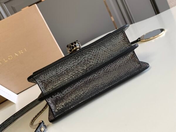 13 BVLGARI Serpenti Forever Luxury Shoulder Bag 19cm Metallic Karung Skin Crossbody Handbag with Iconic Snakehead Enamel Clasp