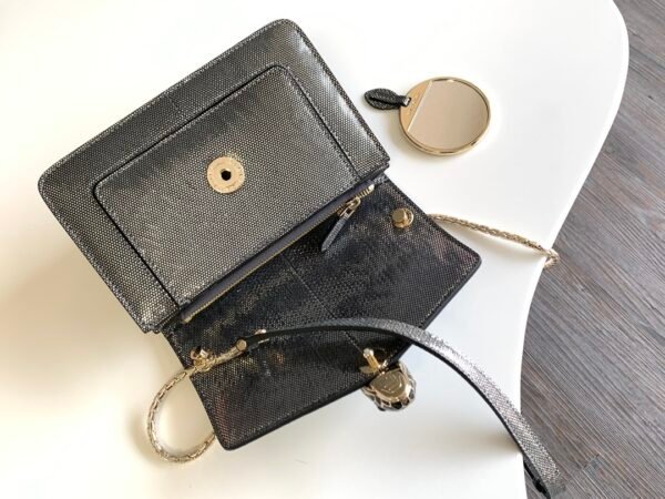 15 BVLGARI Serpenti Forever Luxury Shoulder Bag 19cm Metallic Karung Skin Crossbody Handbag with Iconic Snakehead Enamel Clasp