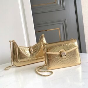 BVLGARI Serpenti Baia Shoulder Bag & Serpenti Forever Small Crossbody Metallic Gold Snakeskin BVLGARI Serpenti Baia Shoulder Bag & Serpenti Forever Small Crossbody Metallic Gold Snakeskin