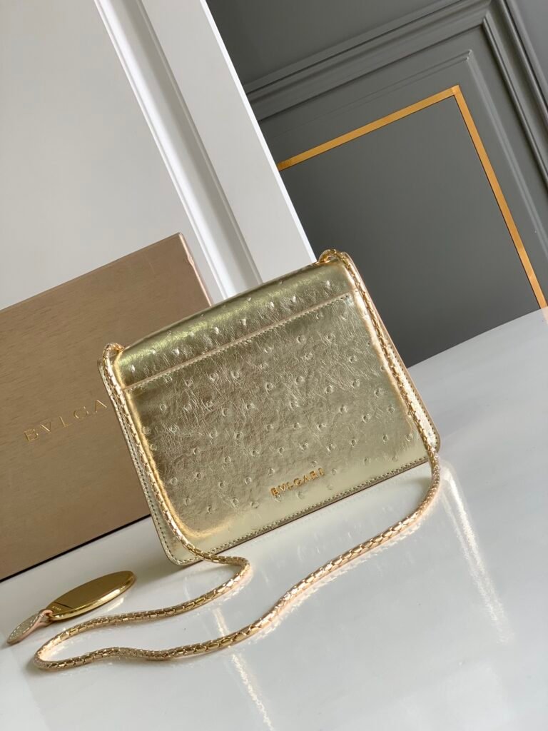 BVLGARI Serpenti Forever Shoulder Bag 3 Sizes Light Gold & Green Ostrich-Effect Calf Leather Crossbody – Image 16 BVLGARI Serpenti Forever Shoulder Bag 3 Sizes Light Gold & Green Ostrich-Effect Calf Leather Crossbody – Image 16