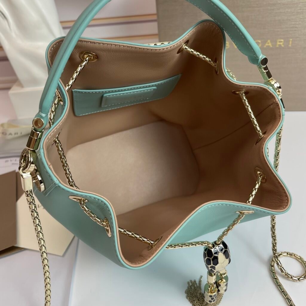 BVLGARI Serpenti Forever Luxury Bucket Bag Genuine Leather Python Skin Drawstring Shoulder Bag – Image 9 BVLGARI Serpenti Forever Luxury Bucket Bag Genuine Leather Python Skin Drawstring Shoulder Bag – Image 9