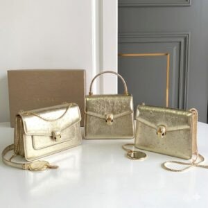 BVLGARI Serpenti Forever Shoulder Bag 3 Sizes Light Gold & Green Ostrich-Effect Calf Leather Crossbody BVLGARI Serpenti Forever Shoulder Bag 3 Sizes Light Gold & Green Ostrich-Effect Calf Leather Crossbody