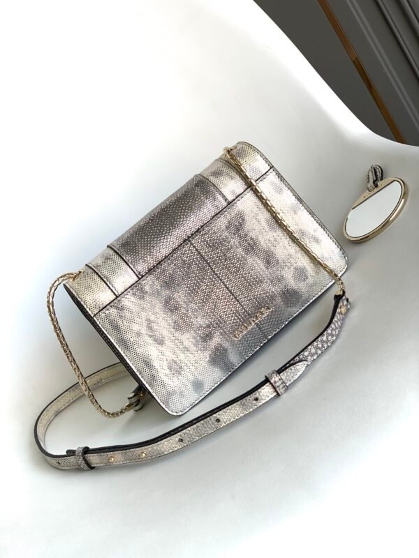3 BVLGARI Serpenti Forever Luxury Shoulder Bag 19cm Metallic Karung Skin Crossbody Handbag with Iconic Snakehead Enamel Clasp