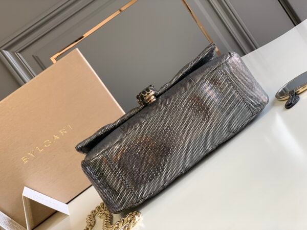 4 BVLGARI Serpenti Cabochon Shoulder Bag 22.5cm Metallic Karung Watersnake Leather Crossbody Bag with Matelassé Quilted Pattern and Iconic Enamel Snakehead Clasp