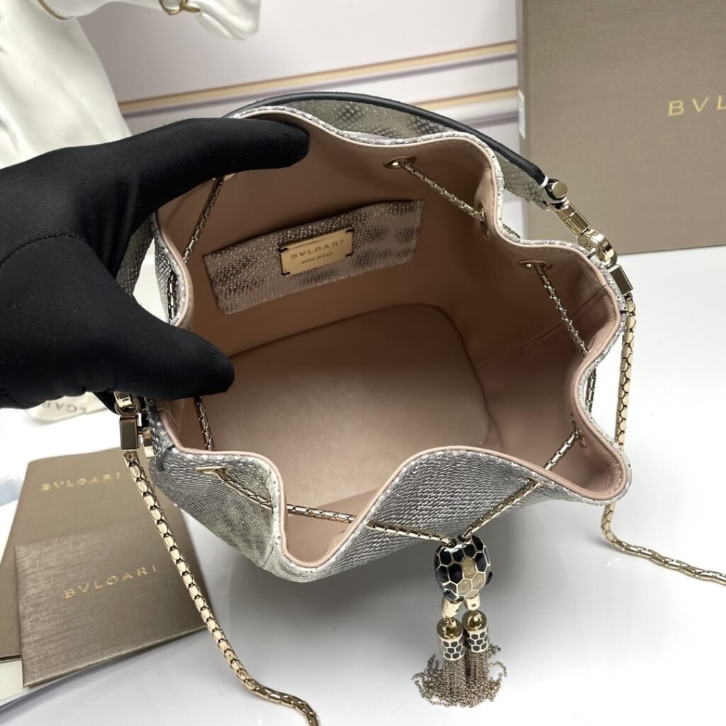 BVLGARI Serpenti Forever Luxury Bucket Bag Genuine Leather Python Skin Drawstring Shoulder Bag – Image 15 BVLGARI Serpenti Forever Luxury Bucket Bag Genuine Leather Python Skin Drawstring Shoulder Bag – Image 15
