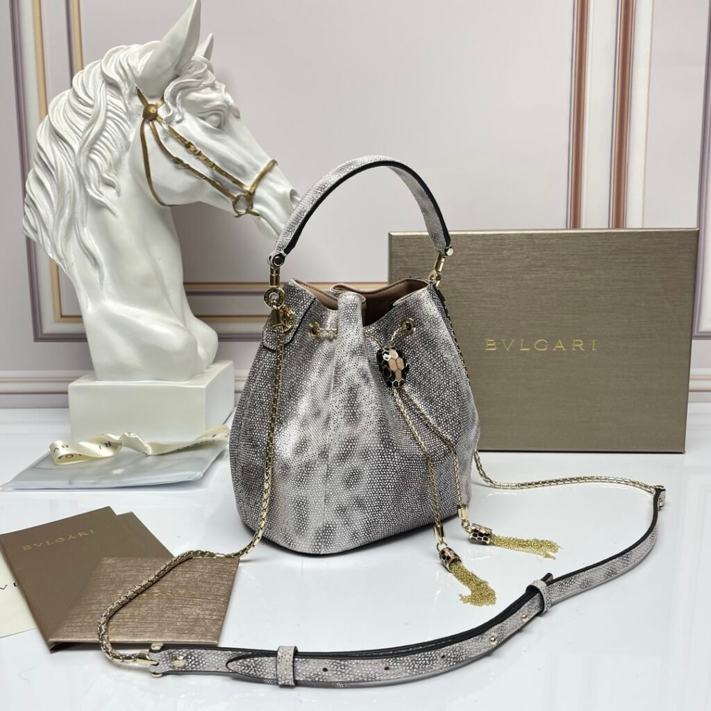 BVLGARI Serpenti Forever Luxury Bucket Bag Genuine Leather Python Skin Drawstring Shoulder Bag – Image 21 BVLGARI Serpenti Forever Luxury Bucket Bag Genuine Leather Python Skin Drawstring Shoulder Bag – Image 21