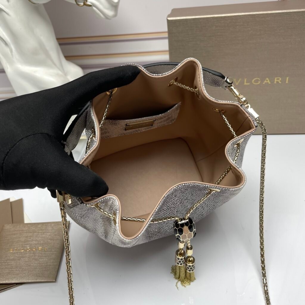 BVLGARI Serpenti Forever Luxury Bucket Bag Genuine Leather Python Skin Drawstring Shoulder Bag – Image 24 BVLGARI Serpenti Forever Luxury Bucket Bag Genuine Leather Python Skin Drawstring Shoulder Bag – Image 24