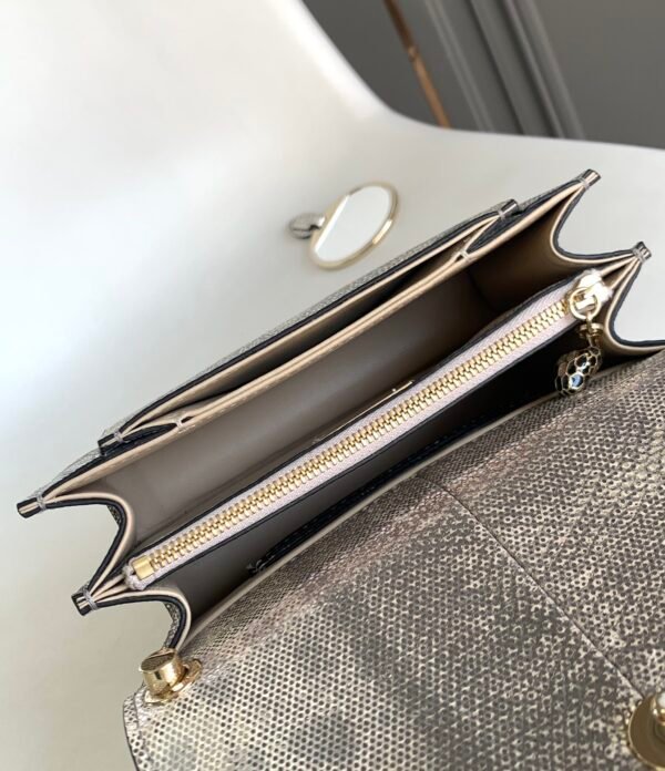 8 BVLGARI Serpenti Forever Luxury Shoulder Bag 19cm Metallic Karung Skin Crossbody Handbag with Iconic Snakehead Enamel Clasp